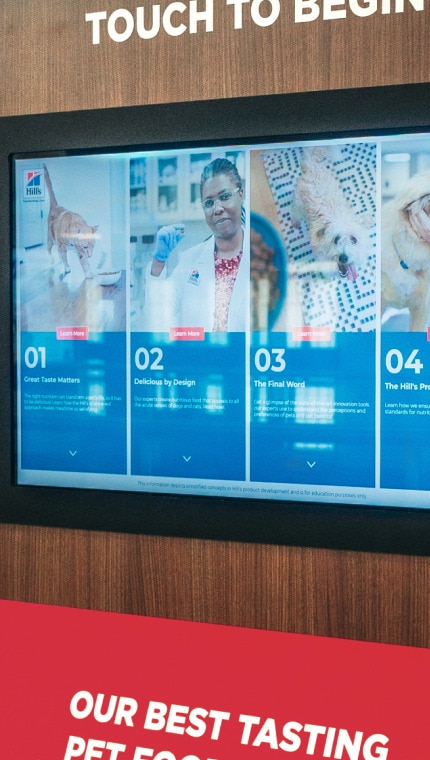 Interactive screens in the visitor's section of the Hill’s Pet Nutrition Centre